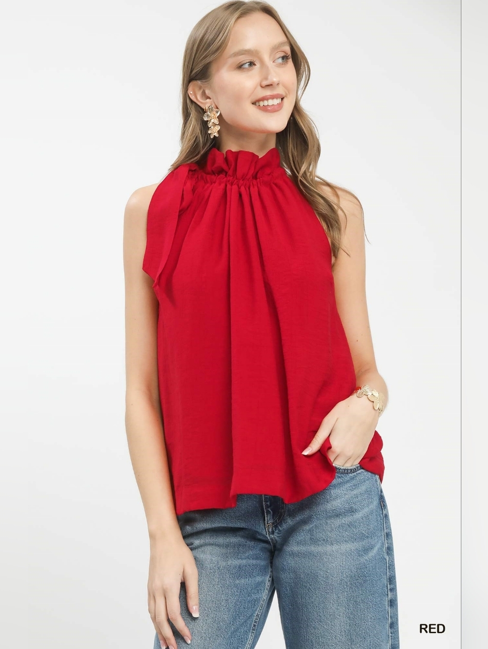 Umgee Tie-Neck Ruffle Halter Boho Top
